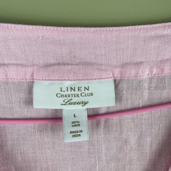 Charter Club linen light pink cutout sleeve tunic blouse - Picture 2 of 6